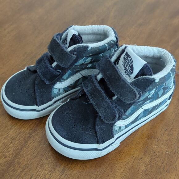 Vans SK8-MID Reissue V Sharks 2 Straps Toddler Size 4.5 Navy Blue Suede & Canvas - Picture 2 of 6